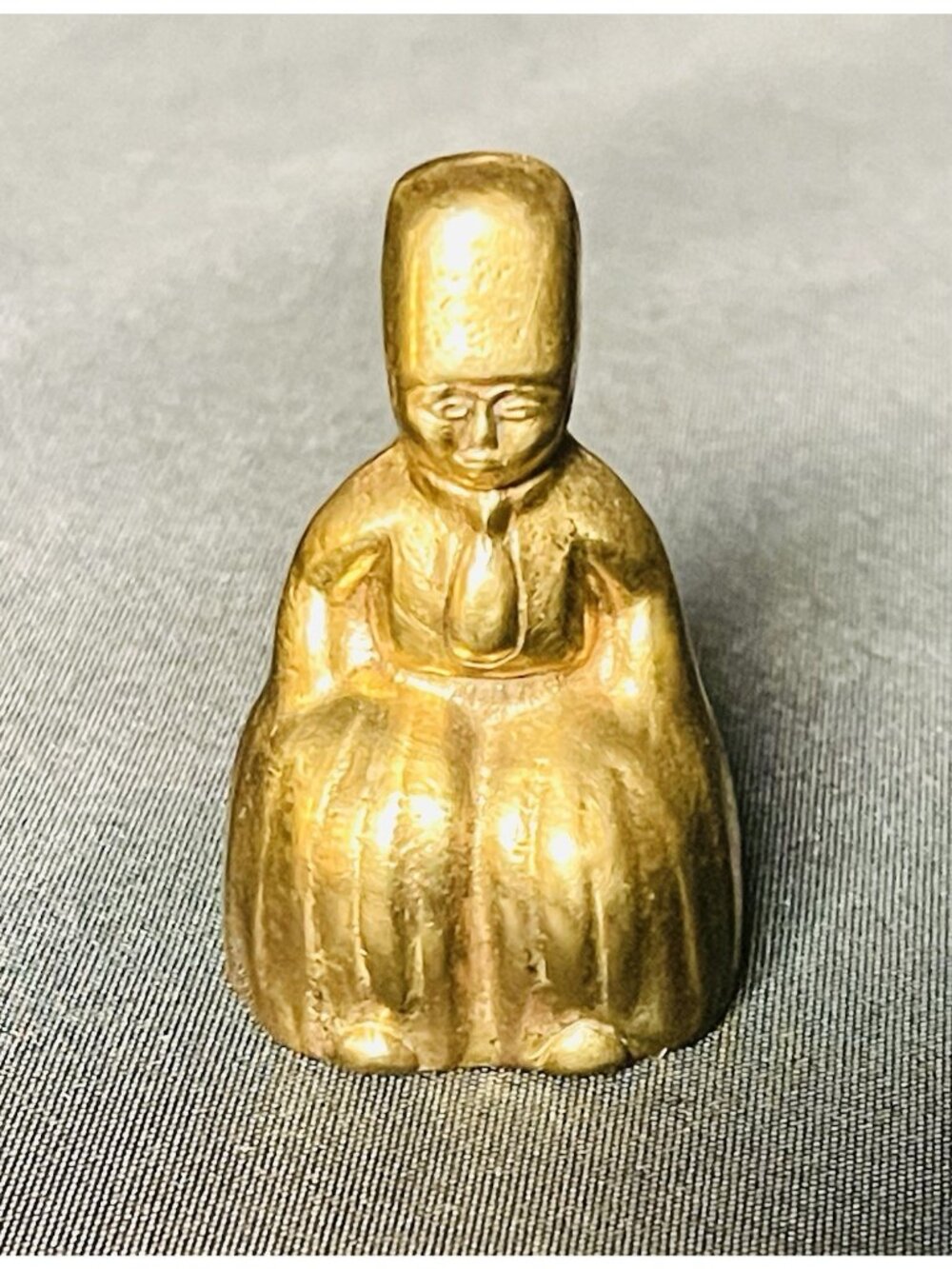 Vintage Solid Brass Figural Hand Bell 2” Dutch Boy / Victorian Lady England MCM